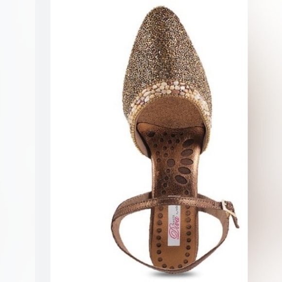 VINTAGE Haute Diva mochi Heels Sandals Slingback Golden Embellished Size 6 Re… - Picture 8 of 16